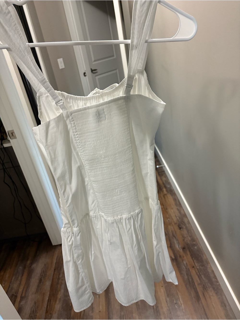 White Square-Neck Mini Dress with Tie Detail - Picture 3 of 5